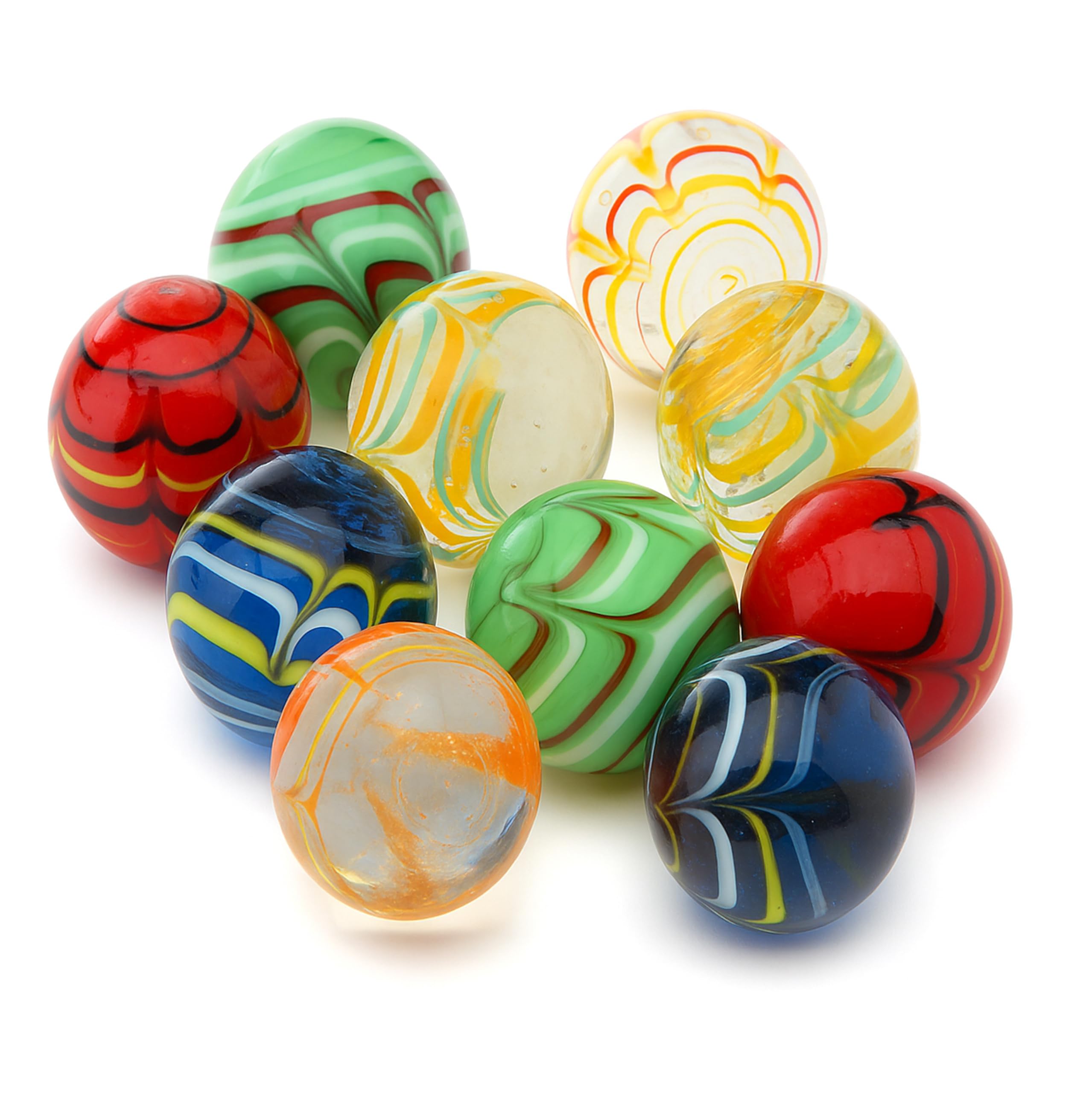 ARSUK Handmade Large Glass Marbles Set (10pcs, 25mm) - Multi-Coloured Round Toys for Indoor & Outdoor Fun (10pcs Handmade Marbles)