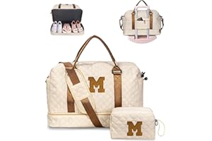 Vogewood Gifts for Daughter-Initial Duffle Bag with Shoe Compartment, Personalized Weekender Bag, Monogram Overnight Bag, Letter Travel Bag with Makeup Bag，Sister Friend Girlfriend Gifts (Letter M)