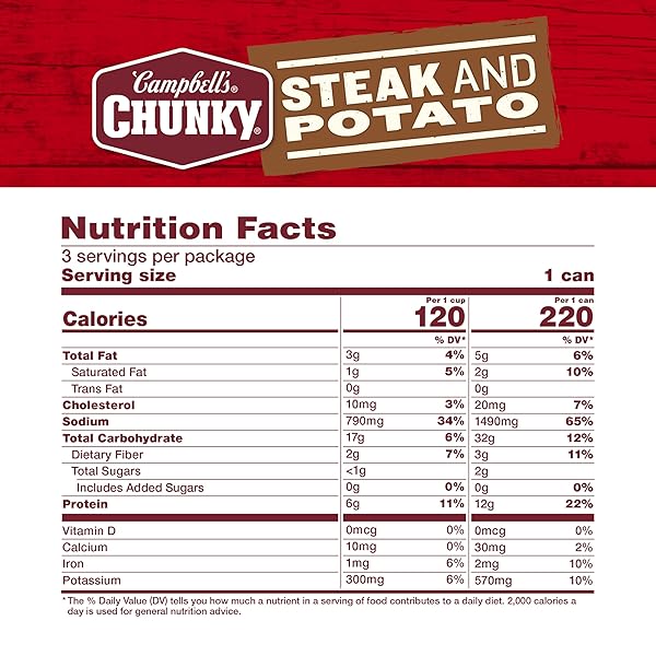 CAMPBELL’S CHUNKY SOUP, STEAK AND POTATO SOUP, 16.3 OZ CAN (PACK OF 3)