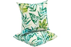 FUNHOME Water Resistant Outdoor Throw Pillows for Patio Furniture,18x18 Inch Decorative Pillows Set of 2 with Insert,Hidden Zipper Headrests for Sofa Couch Chair(Palm Leaf)