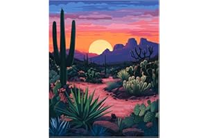 ARTBRUSH TOWER Desert Cactus Paint by Numbers, Saguaro National Park Arizona Paint by Numbers for Adults, Paint by Number Kits, Nature Scenery Gift Home Bedroom Wall Decor - Cactus Sunset Landscape(16x20inch)