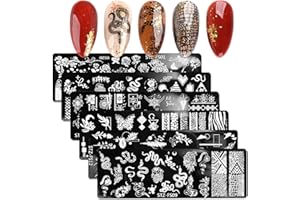 DANNEASY 6 Pieces Nail Stamping Plate Snake Flower Leaf Nail Stamps Abstract Nail Stencils Stamping Plates for Nails Manicure Template Nail Art Tools DIY Nails Accessories (Stylish Series)