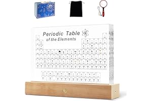 BEWITU Large Periodic Table of Elements with Real Elements Samples, 8.3 Inch Acrylic Periodic Table Poster Lighted Stand, Crafts Décor Teaching Tool Chemistry Gift for Kids Adults Students Teacher Science