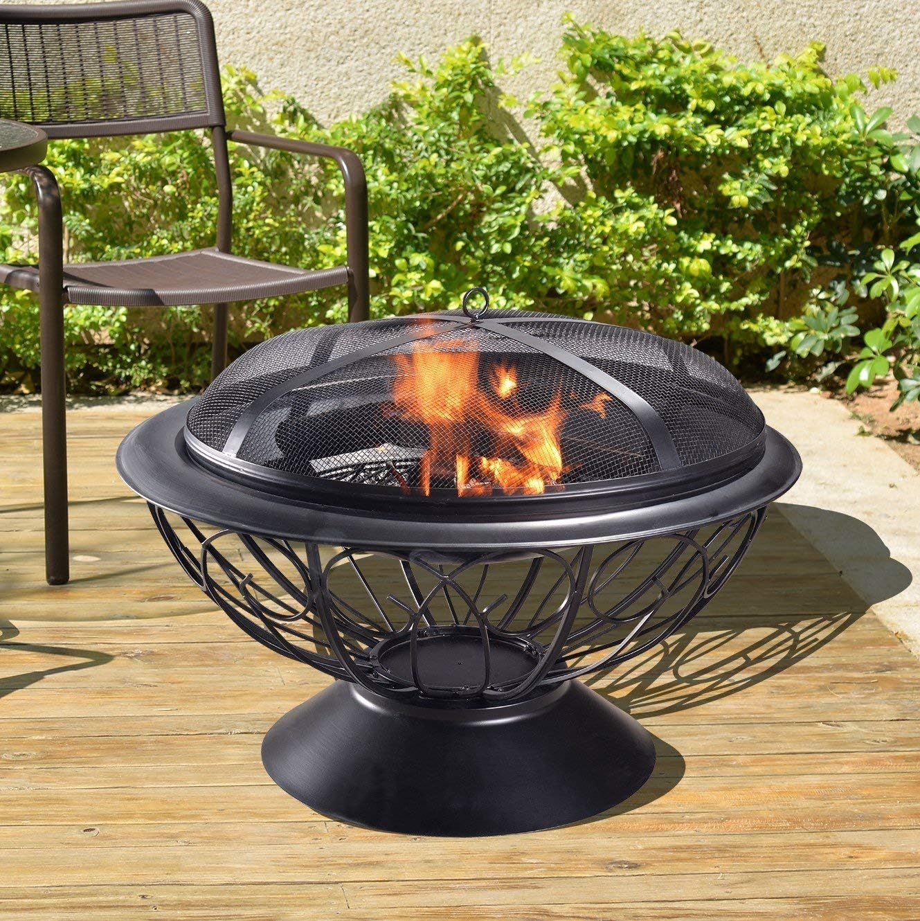 Peaktop CU295 Steel Wood Burning Fire Pit Outdoor Garden Round, 30 Inches, Black