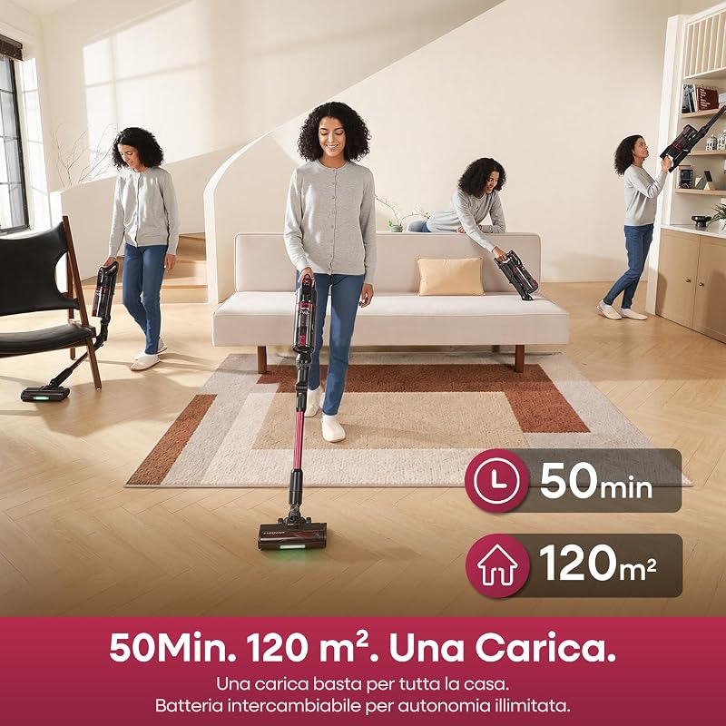 FV3 Aspirapolvere senza Fili 60KPa/50Min/120㎡, Tubo Pieghevole — foto 7 di 8