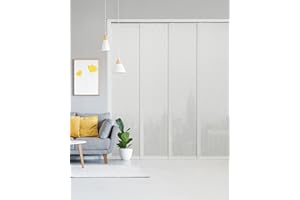 GoDear Design Adjustable Sliding Room Dividers Panel Blinds, Vertical Window Blinds, Door Blinds, Extendable Track from 45.8" to 86" W, Trimmable Panel Curtains Up to 96", Semi Privacy, Snowdrop