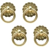 Murtenze Brass Ring Pulls Handle, Gold, 4 Pieces | Drawer Knobs, Vintage Style, For Kitchen Cabinets Wardrobe Drawer Furniture, With Screws, Flower-1