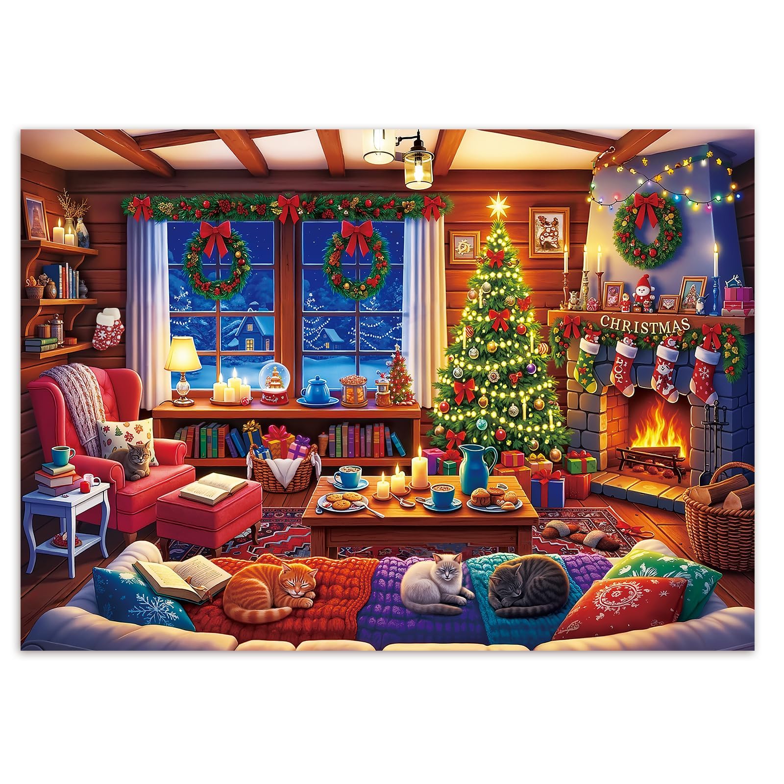 Photo 1 of 1000 Piece Puzzle for Adults, Cozy Cabin Holiday Jigsaw Puzzle, 27.6 x 19.7in 1000 Pieces Jigsaw Puzzles for Adults, Gift for Friends Family, Wall Art Home Decor