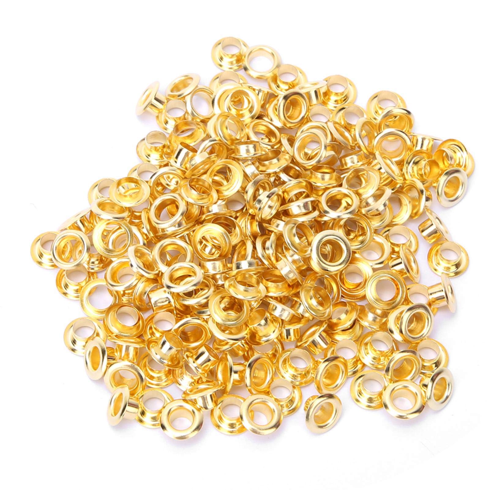 Pssopp 100PCS Metal Brass Grommet and Eyelet Kit with Washers for Shoe Repair, Leather Craft, Canvas Bags, Clothing, DIY Sewing Projects - 4mm Golden