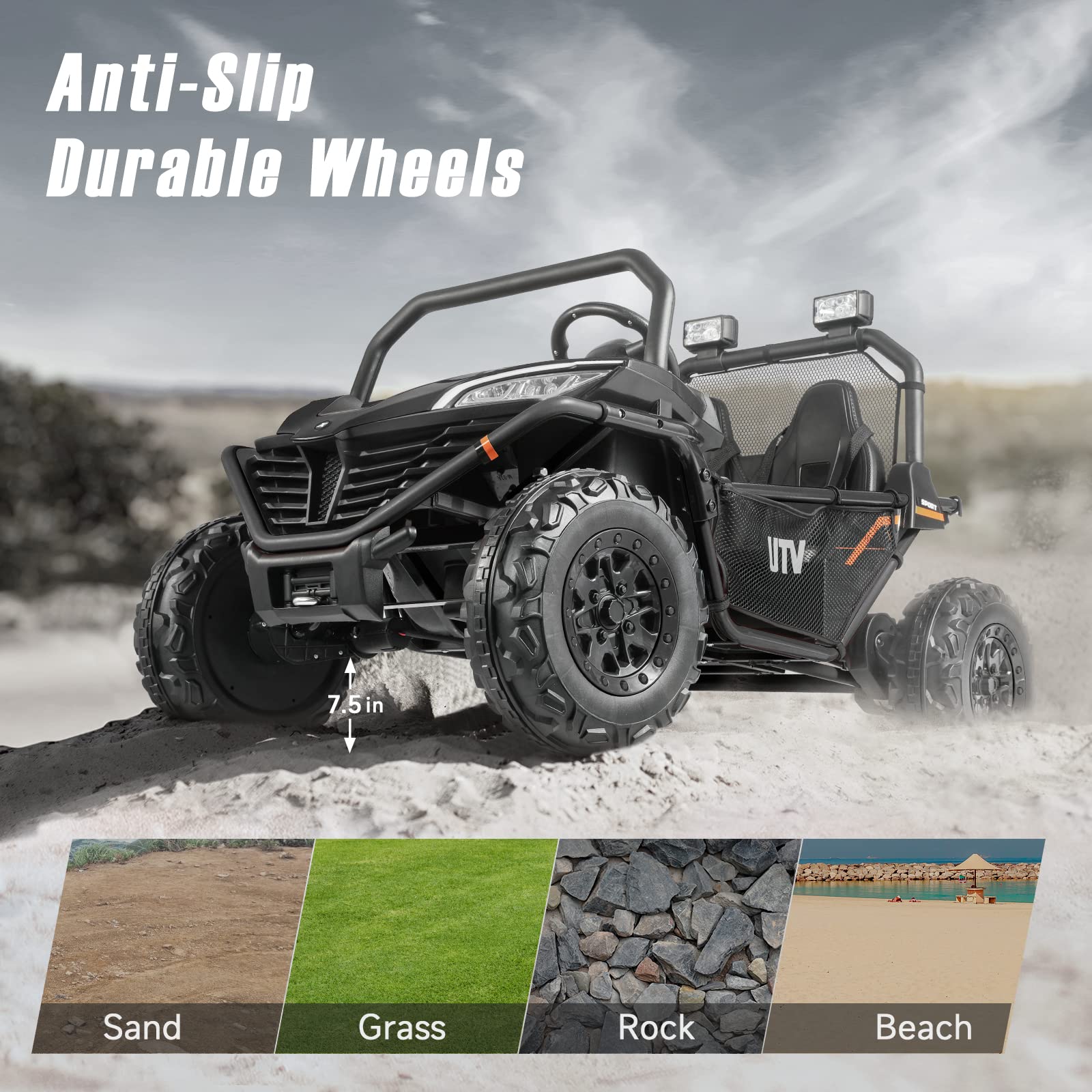 ELEMARA 2 Seater Ride On Car for Kids Gift,12V 10AH Electric Off-Road Truck,4MPH Large Car,Side by Side Vehicle Max 140lbs with Remote Control,LED Light,Bluetooth,3 Speeds,2 Spring Suspension,Black