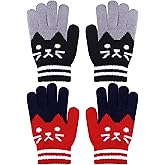 2 Pairs Kids Winter Gloves Full Finger Knitted Gloves Warm Stretchy Mittens for Boys Girls Supplies