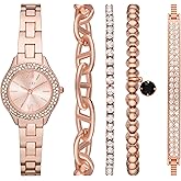 Folio Women's Three-Hand Rose Gold-Tone Alloy Watch Gift Set