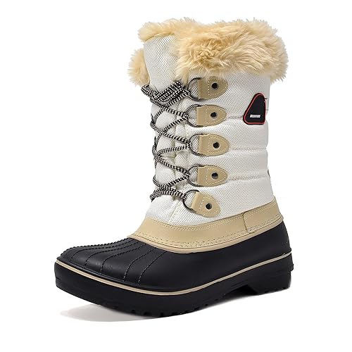 DREAM PAIRS Women's Snow Boots,Size 9,Beige/White,DP-Canada in