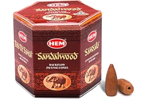 HEM Sandalwood Backflow Incense Cones – Pack of 40 Brown Cones | Long-Lasting Natural Aroma for Positivity, Cleansing & Relaxation | Wood Powder Aromatherapy for Stress Relief & Air Purification