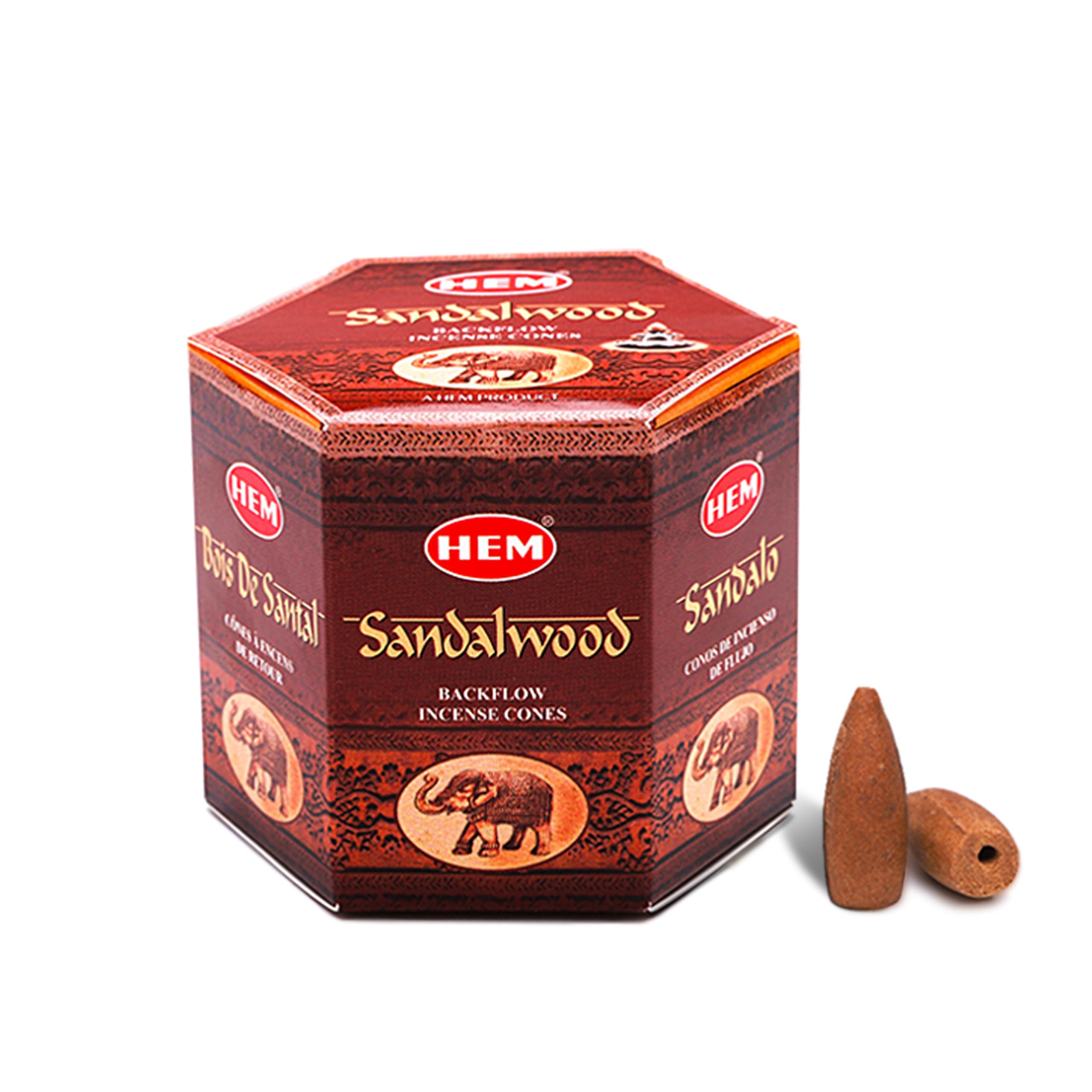 Photo 1 of HEM Sandalwood Backflow Brown Incense Cones | Long Lasting Aroma for Positivity & Pure Air | Wood Powder | Aromatherapy for Stress Relief, Air Purifier & Cleansing | Gift Set - Pack of 40 Cones