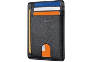 Buffway Slim Minimalist Front Pocket RFID Blocking Leather Wallets for Men and Women - Cross Black