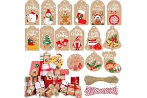 Funnlot 150 PCS Christmas Tags for Gifts, Brown Kraft Paper Gift Tag with 2 Strings Merry Christmas Tags with Holes for Winte