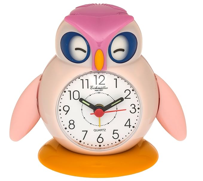 Eichmüller Kinderwecker Eule rosa Analogwecker mit Alarm Snooze und Licht