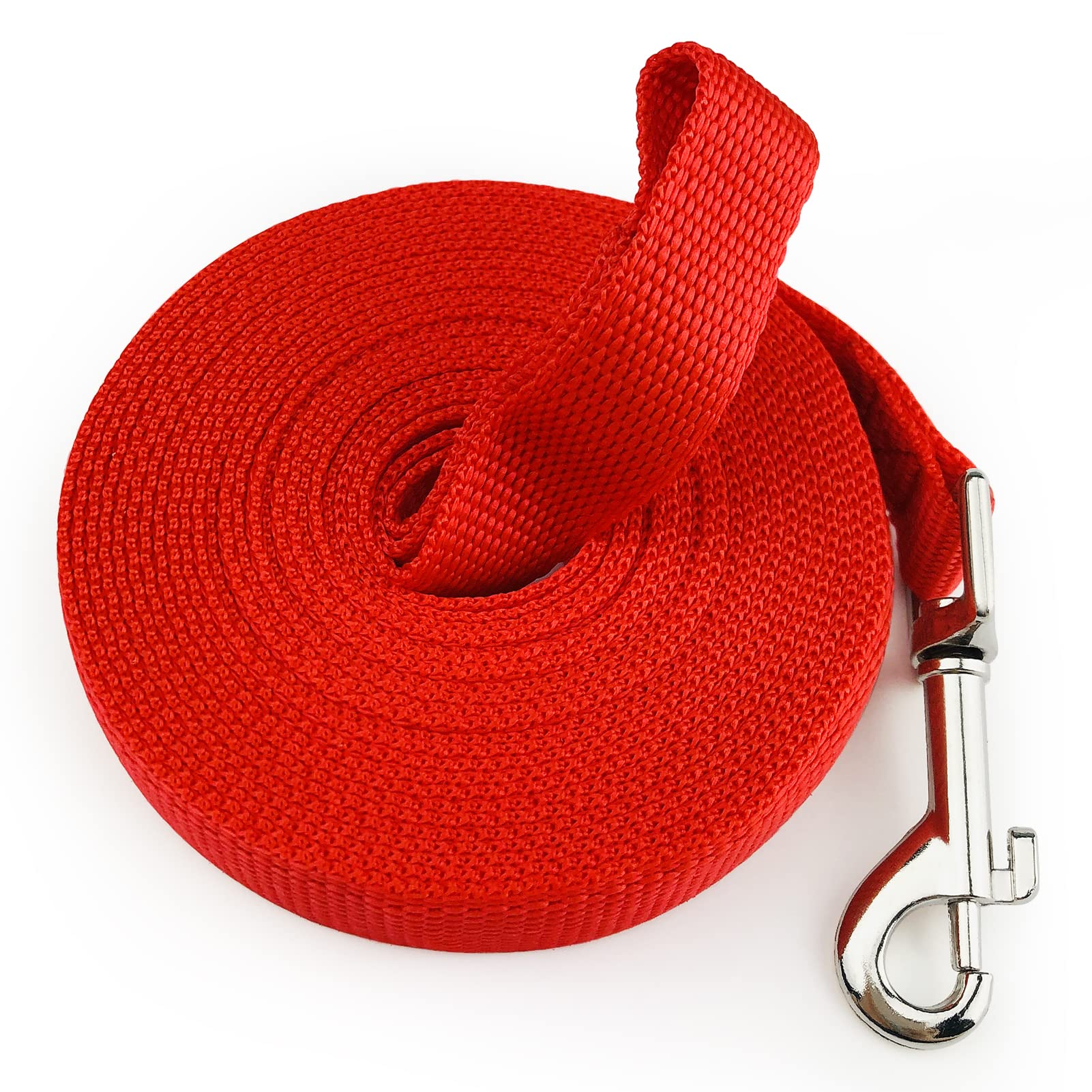 Dog Training Lead Leash - 5m/16ft Durable Nylon Strong Long Line Dog Lead with Cushioned Handle & Heavy Duty Swivel Hook，Dog Lead for Pet Tracking Training Obedience(Red)