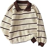 Floerns Women's Collared Striped Sweaters Preppy Oversized Knit Fall Pullover Sweater