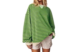 Fisoew Womens Striped Oversized Sweatshirt Color Block Crew Neck Long Sleeve Shirt Casual Loose Pullover Top Y2K Clothes