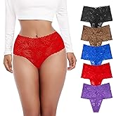 Xlndsoea Pack 5 Retro Lace Thongs For Women Plus Big Panties High Rise Cotton Crotch Lady Underwear Small to 4X-Large