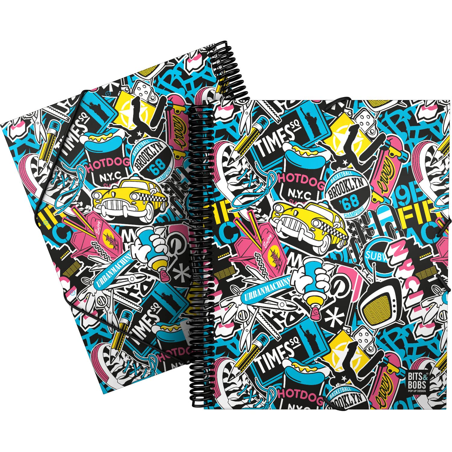 Grafoplás | Folder with Plastic Sleeves | Spiral | A4 | 30 Transparent Liners | Flexible Caps | Includes Plastic Envelope | NYC, Bits&Bobs Pop Up Design