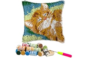 LAPATAIN Latch Hook Kits for DIY Throw Pillow Cover,Cute Cat Needlework Cushion Cover Hand Craft Crochet for Great Family 17X17inch