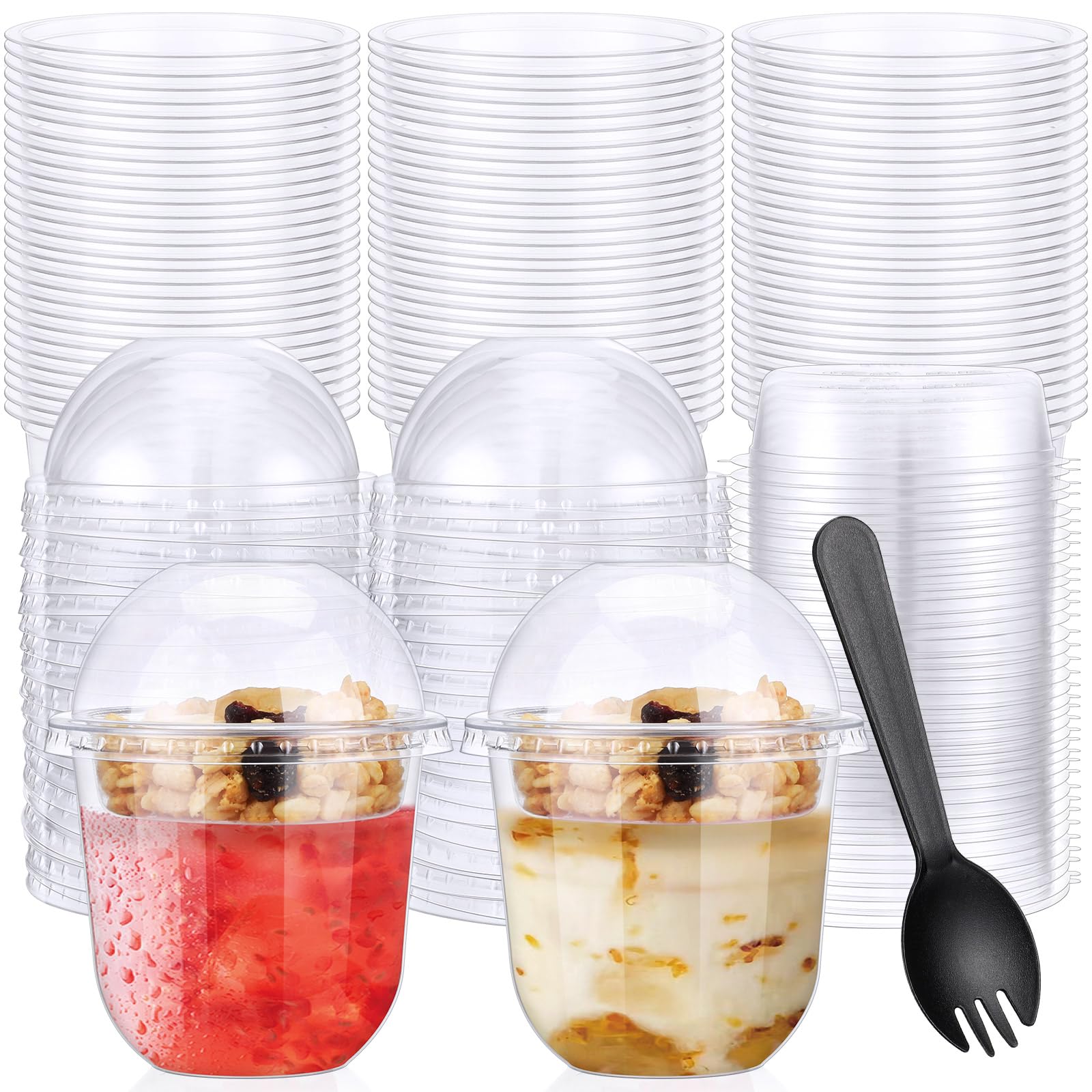 Photo 1 of Gandeer 60 Pack Clear Plastic Parfait Cups with Dome Lids No Hole Disposable Party Dessert Cups with Lids Insert Spork Round Fruit Containers with Lid for Yogurt Fruit Cereal Ice Cream (12 oz)