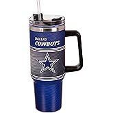 NFL Dallas Cowboys Stainless Steel Tumbler with Handle and Straw, 40oz Double Wall Insulated Cup with Lid, BPA-Free Water Bottle, Officially Licensed Football Travel Mug for coffee, tea
