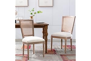 Nrizc Vintage French Dining Chair Set of 2, Chic Design with Upholstered and Carved Wooden Frames, Beige Linen Fabric, Lightweight and Sturdy, Ideal for Dining Room, Kitchen, Living Room