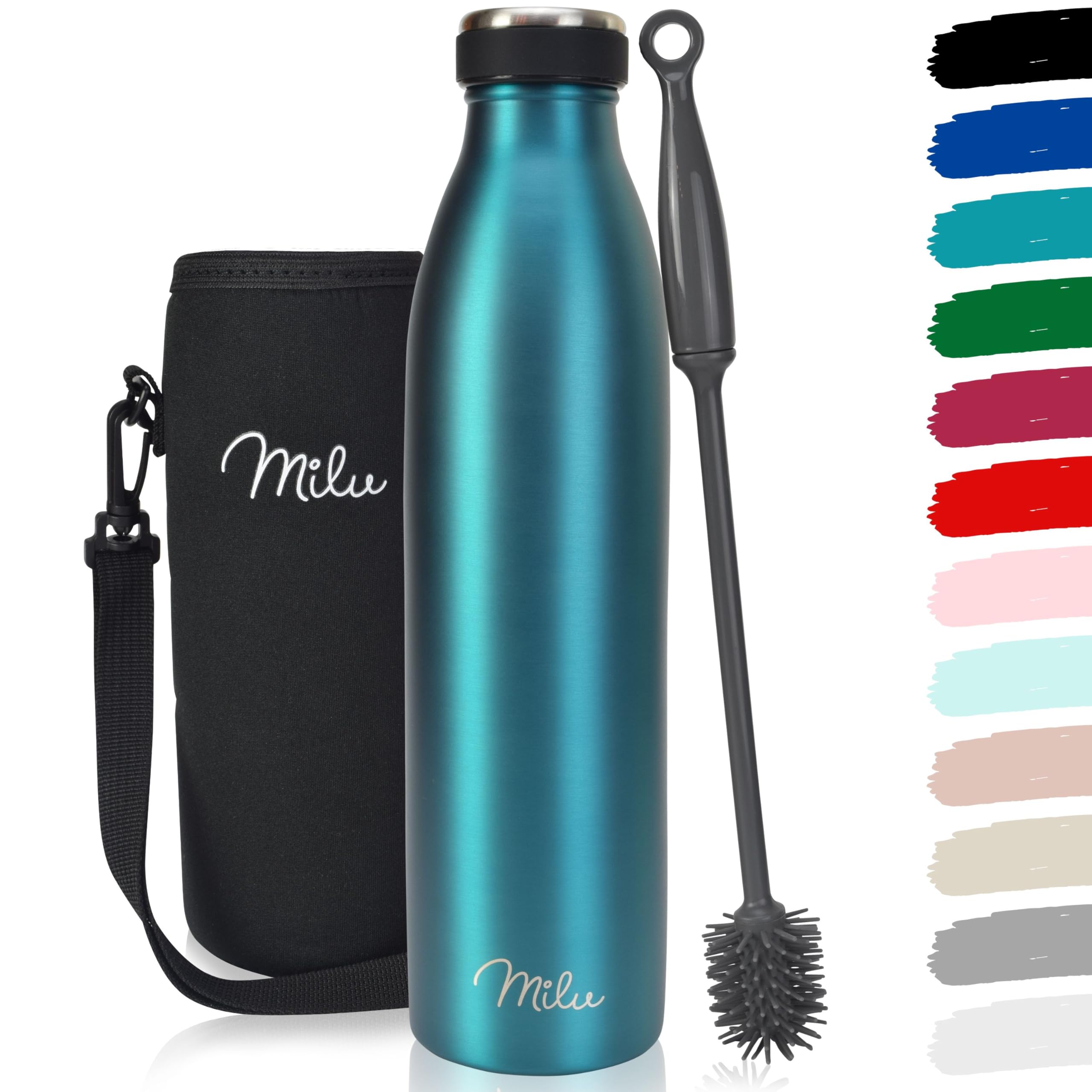 Milu Stainless Steel Drinking Bottle 750 ml - Insulated Thermo Flask for Water - Leak Proof, Insulated and Double Walled, Carbonated (Green, 750ml)