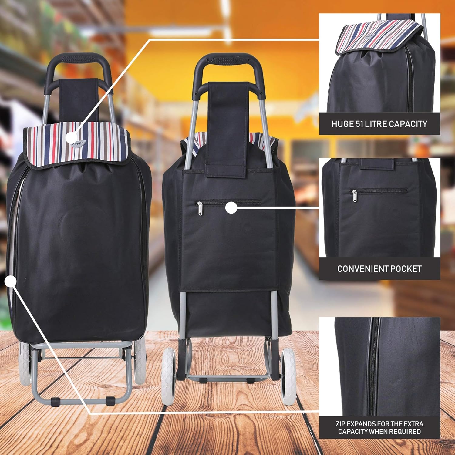 Hoppa Expandable Lightweight 2 Wheel Large Capacity Shopper Luggage Cart Shopping Trolley 51l Black Amazon Co Uk Clothing