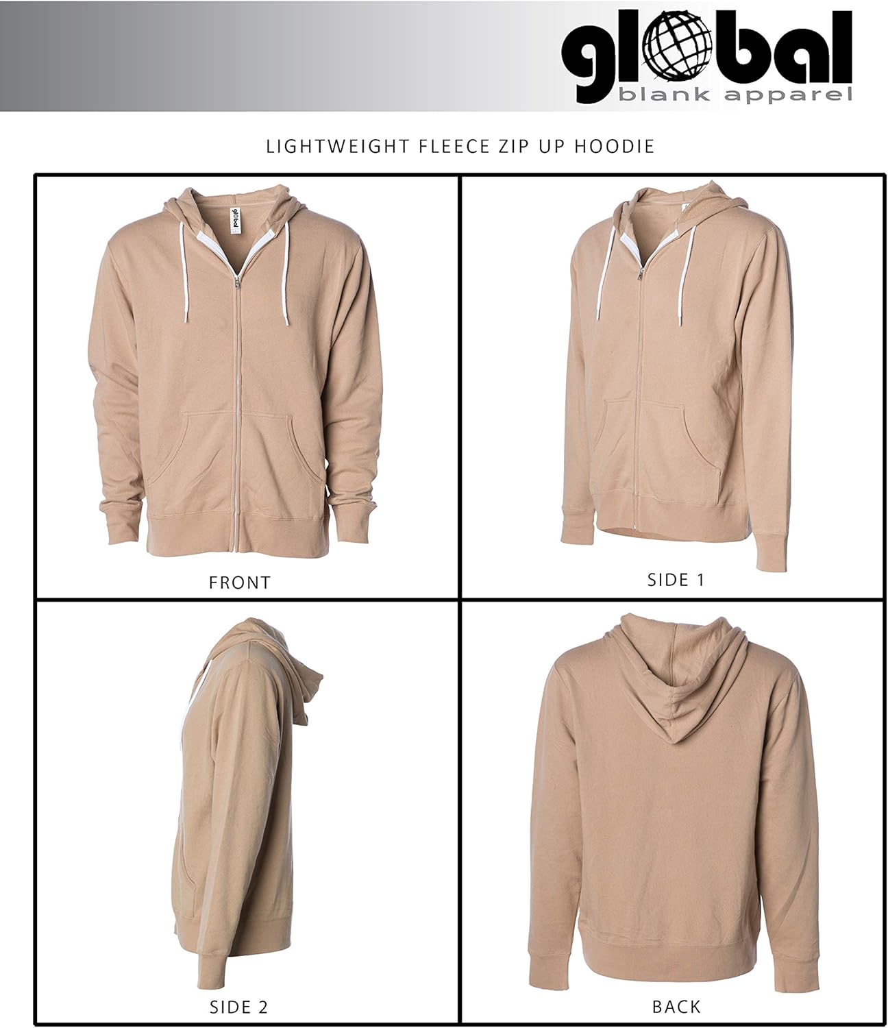 Global Blank Slim Fit Lightweight Zip Up Hoodie Men and Women Hooded Sweatshirt at  Men’s Clothing store