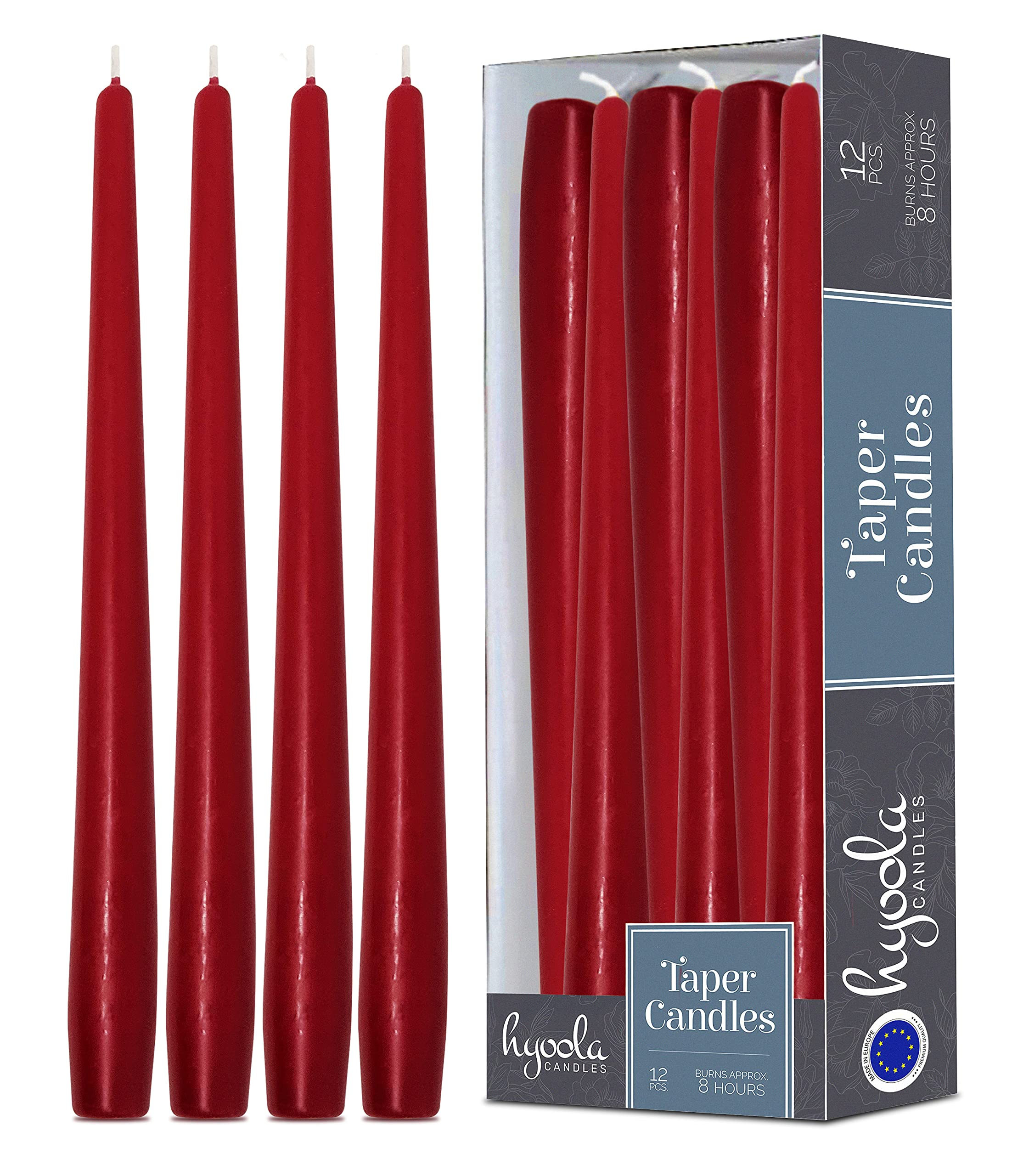 Photo 1 of Hyoola Tall Taper Candles - 10 Inch Cherry Red Unscented Dripless Taper Candles - 8 Hour Burn Time - 12 Pack