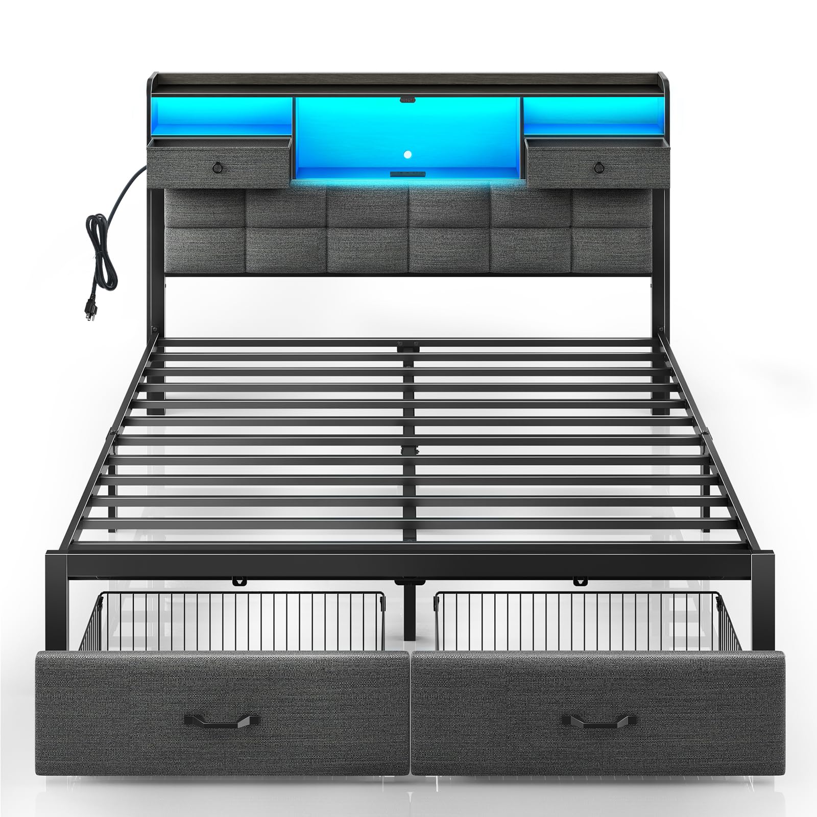 Photo 1 of *USED*
Rolanstar Bed Frame Queen Size with Drawers and Charging Station, Upholstered Platform Bed with Storage Headboard and LED Light, Heavy Duty Metal Frame Support, No Box Spring Needed, Noise Free, Grey