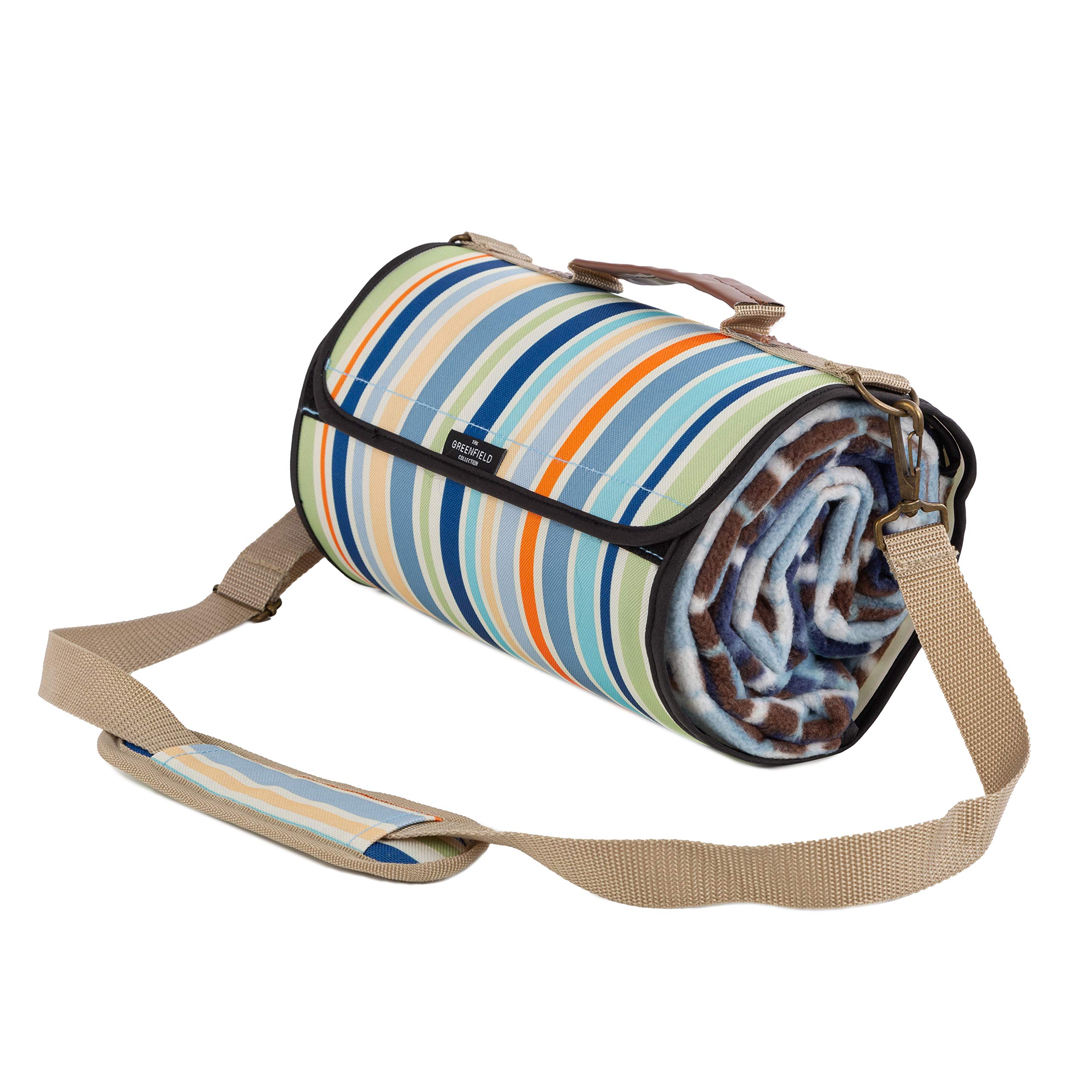 Greenfield Collection XL 135cm x 225cm Luxury Sky Blue Plaid Moisture Resistant Picnic Blanket for for Camping, Outdoor, Beach With Carry Handle