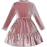 TATAKERI Toddler Velvet Dress Baby Girl Winter Dress Little Girls Long Sleeve Round Neck Fall Winter Party Outfits Casual