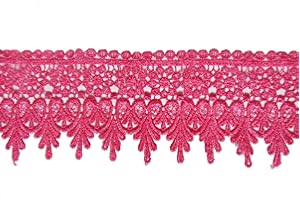 YYCRAFT 5 Yards Hot Pink Lace Edge Trim Wedding Applique DIY Sewing Crafts(Width:3.5 Inch Hot Pink)