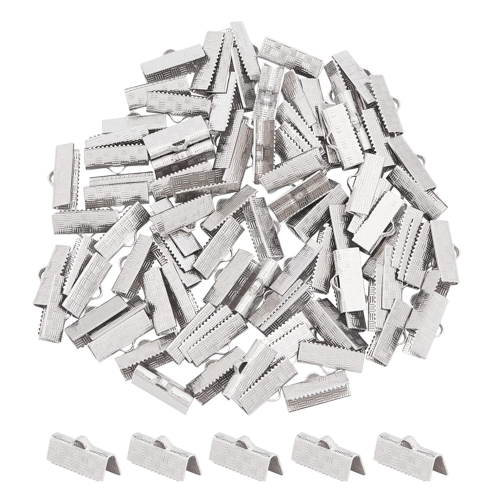 UNICRAFTALE 100pcs Stainless Steel Ribbon Ends Ribbon Clamp End Crimps Leather Crimp Ends Jewelry Making Findings