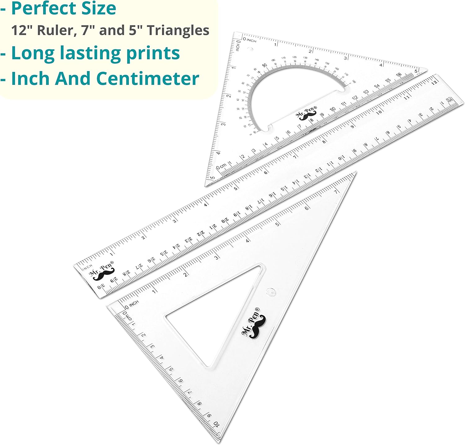 Mr. Pen- Triangle Ruler, Square and Ruler Set, Ruler Set, 3 Pack, Set Square, Geometry Set, Square Ruler, Protractor for Geometry, School Geometry Set, Math Protractor, Geometry Rulers, Math Ruler : Office Products