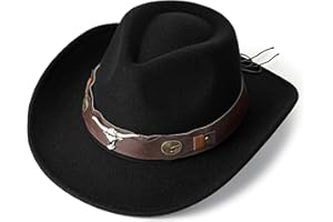 Btilasif Black Cowboy Hat for Men and Women Felt Wide Brim Outdoor Fedora Hats Western Cowgirl Hats