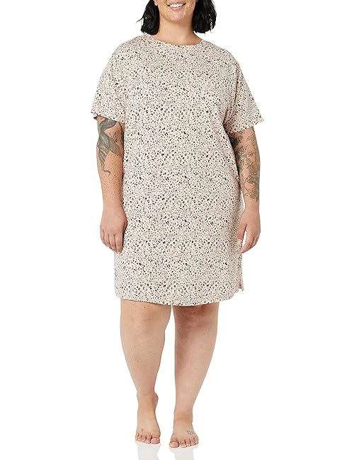 Amazon Essentials Women's Knit Jersey Sleep Tee Nightdress, Ivory Leopard, X-Large
