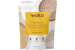 WAKA COFFEE Waka Premium Instant Coffee Pouches — 100% Arabica Freeze Dried Beans — For Hot or Iced Coffee (8 Ounces, House Roast)