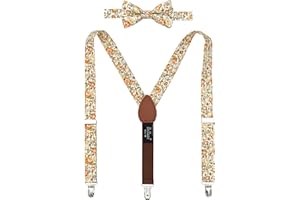 BELLUNO Boys' Floral Suspenders and Bow Tie Set, Pre-Tied Cotton Bowtie for Kids from Toddlers to Teens
