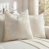FUTEI Cream Flannel Throw Pillow Covers 18x18 Inch Set of 2,Soft Crushed Dimensional Textured Cushion Cases,Modern Home Decor for Couch Living Room