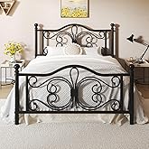LOEWAY Queen Size Bed Frame/Metal Platform Bed Frame with Butterfly Pattern Design Headboard and Footboard/Strong Metal Slats Support/No Box Spring Needed/Easy Assembly/Noise-Free/Black