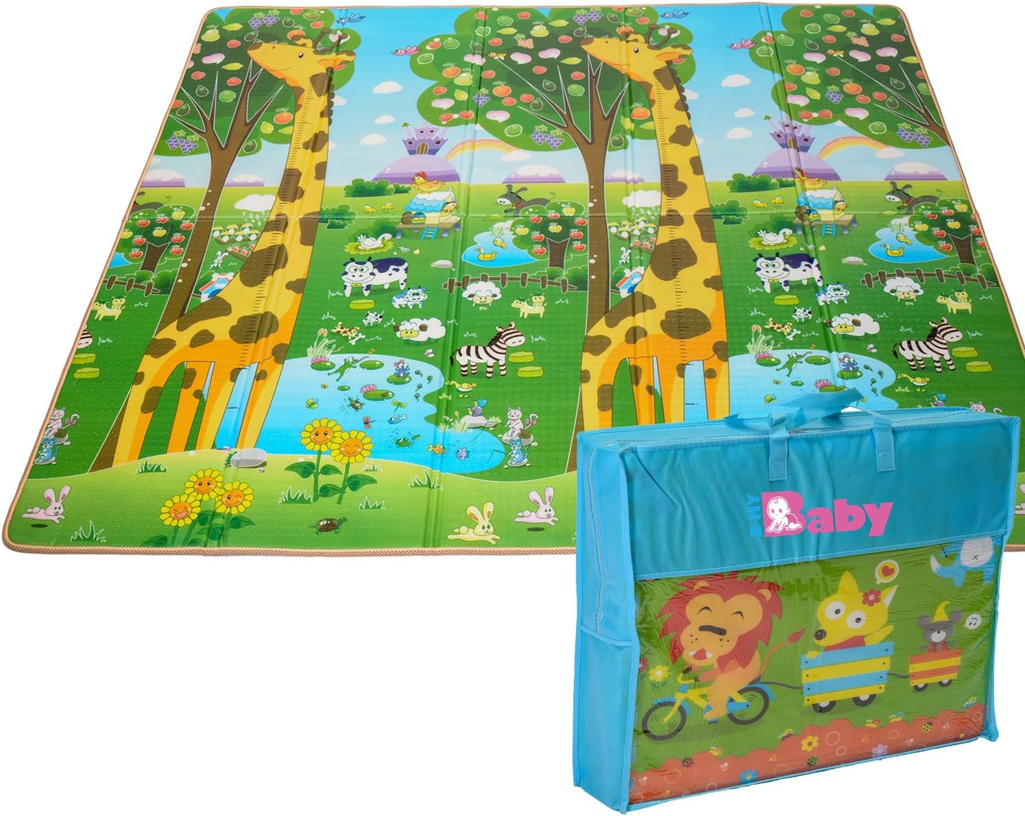 Kids Foldable Play Mat by BMyBaby - Portable Baby Play Mat for Picnic Garden Nature and More - Non-Toxic Waterproof Stain-Resistant