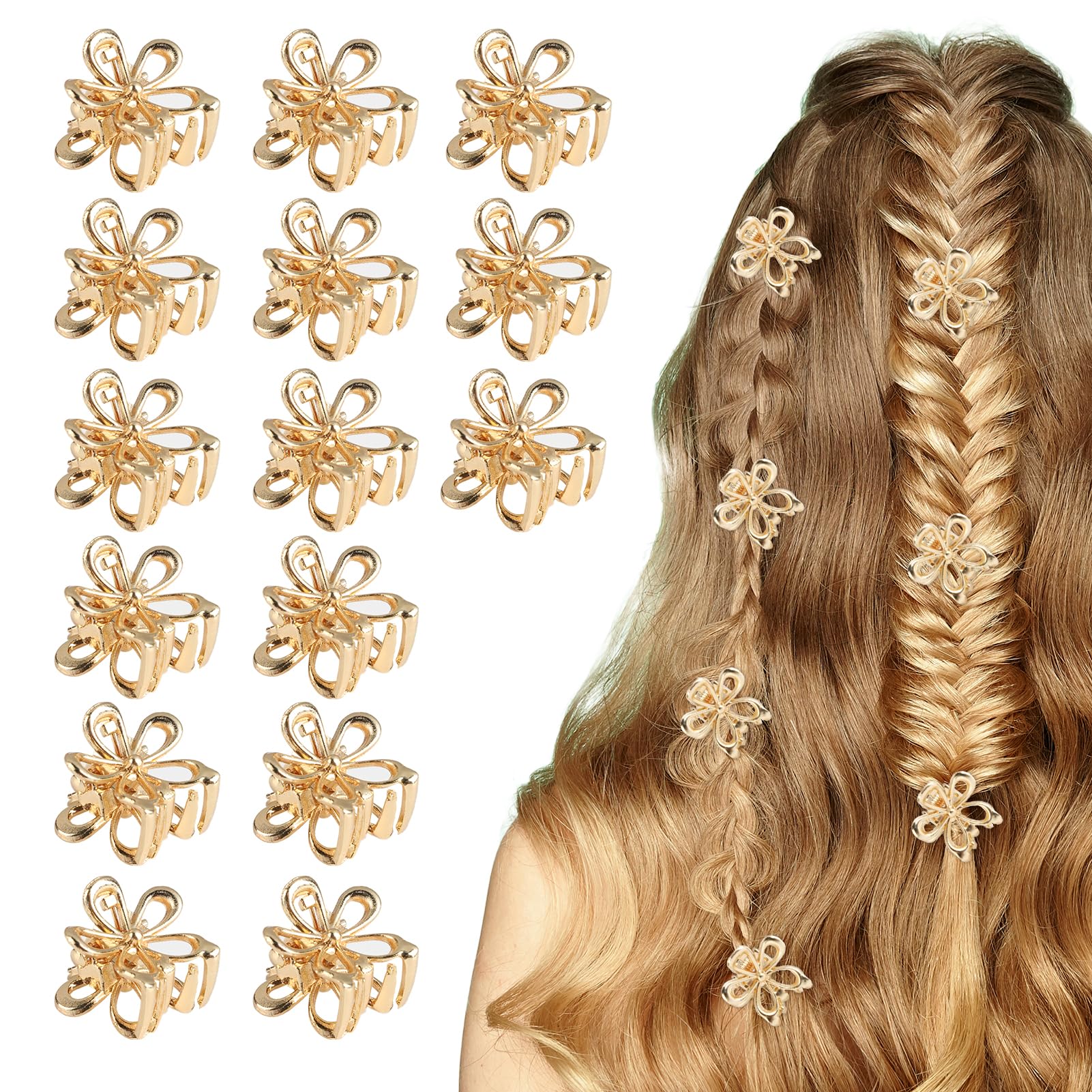Photo 1 of 15 PCS Small Flower Gold Hair Clips for Women Cute Mini Tiny Little Sparkling Metal Flower Sweet Gold Artificial Bangs Nonslip Hair Claw Clips Decorative Cute Hair Accessories for Women Girls Gift