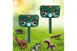 Thoveneth 2 Pack Animal Repellent Solar Animal Repeller Ultrasonic Cat Deterrent Devices Outdoor Defender for Cat, Squirrel, Deer, Raccoon, Skunk, Rabbit, Rat, Dog, Waterproof for Yard Lawn Garden